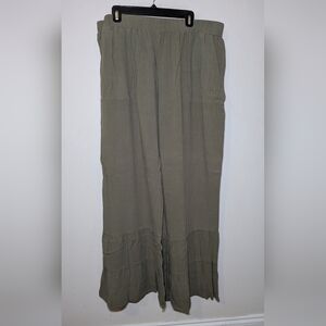 ChicSoul Olive Green Ruffle-Leg Pants Size 3X